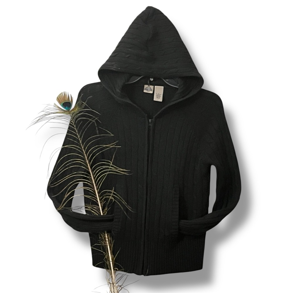 Bella Swan Hooded Moody Charcoal-Cable-Knit Full Zip Emo Goth Cardigan New BNWOT